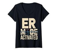 Femme Mode ER Activé Urgences Médecin Infirmière T-Shirt avec Col en V