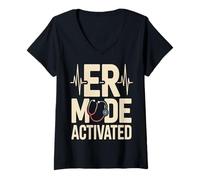 Femme Mode ER Activé Urgences Médecin Infirmière T-Shirt avec Col en V