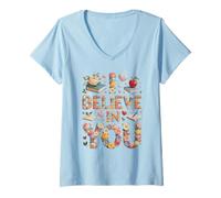 Femme Mode Kawaii I Believe in You sur Le Compte à rebours des Sciences et des mathématiques T-Shirt avec Col en V