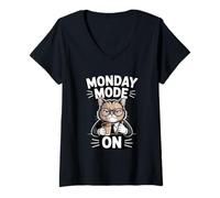 Femme Mode Lundi sur Le Travail du café pour Chat T-Shirt avec Col en V