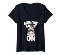 Femme Mode Lundi sur Le Travail du café pour Chat T-Shirt avec Col en V