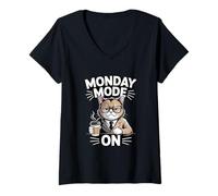 Femme Mode Lundi sur Le Travail du café pour Chat T-Shirt avec Col en V