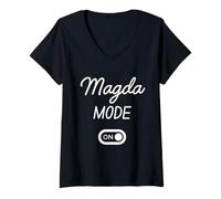 Femme Mode Magda Activé Nom Drôle T-Shirt avec Col en V