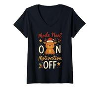 Femme Mode Noël sur Motivation Off Renne T-Shirt avec Col en V
