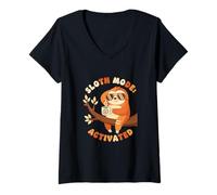 Femme Mode Paresseux activé par Le Mode Paresseux pour la Relaxation des Animaux T-Shirt avec Col en V