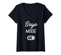 Femme Mode Saya Activé Nom Drôle T-Shirt avec Col en V