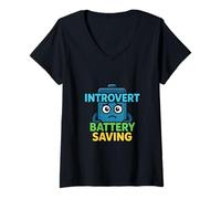 Femme Mode Silencieux Introverti Humour d'économie d'énergie T-Shirt avec Col en V