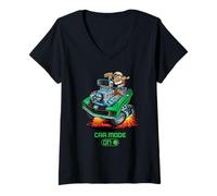 Femme Mode Voiture sur drôle Sixties Voiture Classique Dragster Cartoon T-Shirt avec Col en V