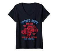 Femme Modèle de Voiture Ancienne Hotrod Rebel Automotive Nostalgia T-Shirt avec Col en V