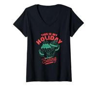 Femme Modèle d'uniforme de Repas « This is My Holiday Eating » T-Shirt avec Col en V