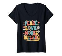 Femme Modélisme hippie rétro années 60 et 70 T-Shirt avec Col en V