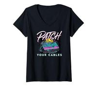 Femme Modular Synthesizer Patch Your Cables Eurorack T-Shirt avec Col en V