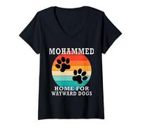 Femme Mohammed Home for Wayward Dogs Nom de Famille T-Shirt avec Col en V