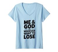 Femme Moi et Dieu vs Celui Qui Veut Perdre sa Motivation T-Shirt avec Col en V