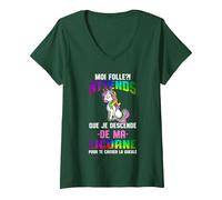 Femme Moi Folle ?! Licorne Humour Unicorn Boxing Femme Cadeau T-Shirt avec Col en V, Vert Forêt, M