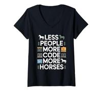 Femme Moins de Gens Plus de Code Plus de Chevaux Programmeur T-Shirt avec Col en V