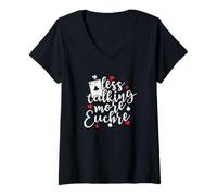 Femme Moins de Parler Plus Euchre Jeu de Cartes T-Shirt avec Col en V