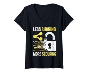 Femme Moins de Partage Plus Sécurisation de la confidentialité des données Cybersécurité T-Shirt avec Col en V