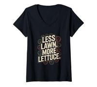 Femme Moins de pelouse Plus de laitue Jardinage Urbain Cultiver des légumes T-Shirt avec Col en V