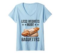 Femme Moins de Regrets, Plus de Baguettes, drôle, Amateur de Baguettes T-Shirt avec Col en V