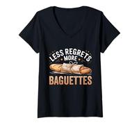 Femme Moins de Regrets, Plus de Baguettes, drôle, Amateur de Baguettes T-Shirt avec Col en V