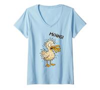 Femme Moins Mouette Folle avec Frites dans Le Bec Mer du Nord T-Shirt avec Col en V