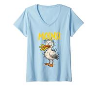 Femme Moins Mouette Folle avec Frites dans Le Bec Mer du Nord T-Shirt avec Col en V