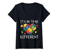 Femme Mois De La Journée De Sensibilisation À l'Autisme C'est Ok T-Shirt avec Col en V