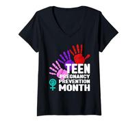 Femme Mois de la prévention de la Grossesse chez Les Adolescentes T-Shirt avec Col en V