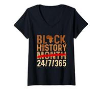 Femme Mois de l'histoire des Noirs 24/7/365 - African Roots Melanin Pride T-Shirt avec Col en V