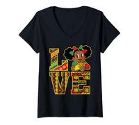 Femme Mois de l'histoire des Noirs Amour Fille Africaine Afro T-Shirt avec Col en V