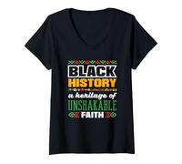 Femme Mois de l'histoire des Noirs et Foi du T-Shirt avec Col en V