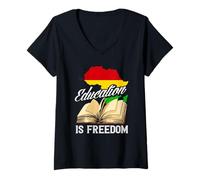 Femme Mois de l'histoire des Noirs Patrimoine Africain Education T-Shirt avec Col en V