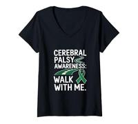 Femme Mois de Sensibilisation à la paralysie cérébrale en Mars Vert T-Shirt avec Col en V