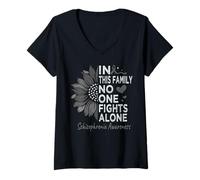 Femme Mois de Sensibilisation à la schizophrénie Tournesol Schizophrénie T-Shirt avec Col en V