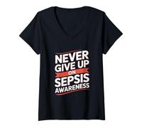 Femme Mois de Sensibilisation à la septicémie septicémie Septembre Rouge T-Shirt avec Col en V