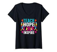 Femme Mois de Sensibilisation à l'Autisme Enseignant Scolaire Enseignants autistes T-Shirt avec Col en V
