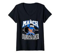 Femme Mois de Sensibilisation au Cancer Colorectal 2026 Mars Nous portons du Bleu T-Shirt avec Col en V
