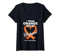 Femme Mois de sensibilisation au cancer du rein Je porte de l'orange pour mon mari T-Shirt avec Col en V