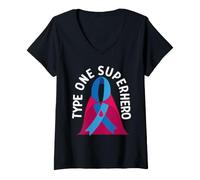 Femme Mois de Sensibilisation au diabète de Type Un Super-héros Type 1 Diabétique T-Shirt avec Col en V