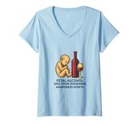 Femme Mois de sensibilisation aux troubles du spectre de l'alcoolisation fœtale (TCAF) T-Shirt avec Col en V