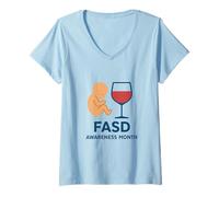 Femme Mois de Sensibilisation aux Troubles du Spectre de l'alcoolisation fœtale (TCAF) T-Shirt avec Col en V