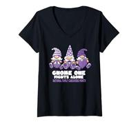 Femme Mois des aidants familiaux Gnome One Fights Alone Wear T-Shirt avec Col en V
