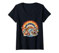 Femme Mois du Patrimoine américain Asie-Pacifique Arc-en-Ciel T-Shirt avec Col en V