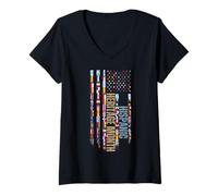 Femme Mois National du Patrimoine hispanique, Drapeau des États-Unis T-Shirt avec Col en V