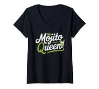 Femme Mojito Queen T-shirt tendance d'été avec inscription « Drink Mojitos » T-Shirt avec Col en V