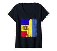 Femme Moldavie Ukraine Demi-Drapeau Moldave Ukrainien Heritage T-Shirt avec Col en V