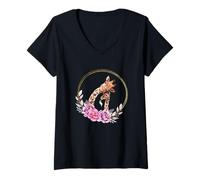 Femme Mom and Baby Giraffe for Safari Animal Lover Floral Circle T-Shirt avec Col en V