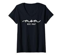 Femme Mom Est 1967 Personnalisé Maman Fête des Mères Personnalisé T-Shirt avec Col en V