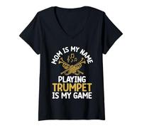 Femme Mom is My Name Playing Trumpet is My Game Trompette T-Shirt avec Col en V